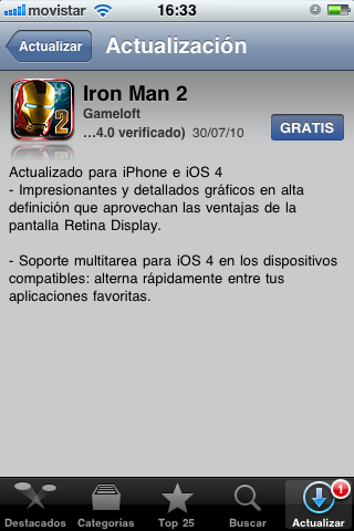 Ironman 2 el juego de Gameloft, se actualiza a la versión 1.0.3 para iPhone 8