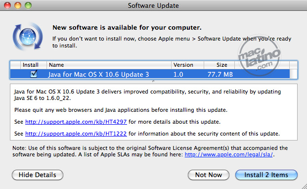 Java para Mac OS X 10.6 actualización 3 versión 1.0 10