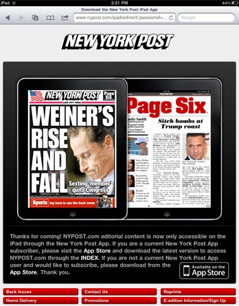 El New York Post bloquea el acceso a su web desde Safari en el iPad 6