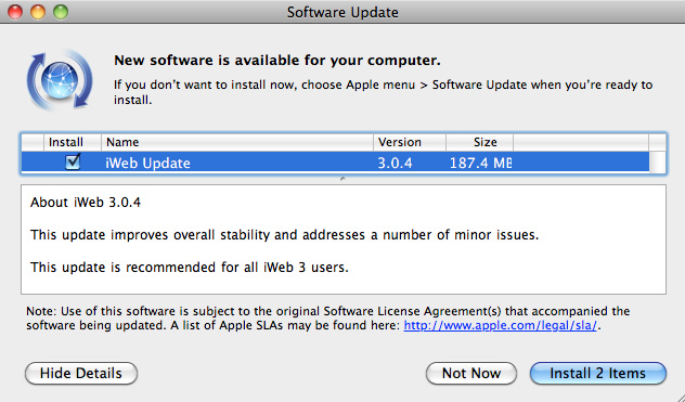 iWeb 2.0.4, iMovie 7.1.4, iPhoto 7.1.4 y iLife Support 8.3 disponibles 3