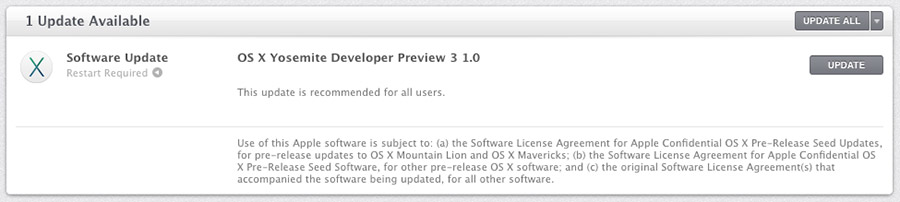 OS X Yosemite Developer Preview 3 1.0